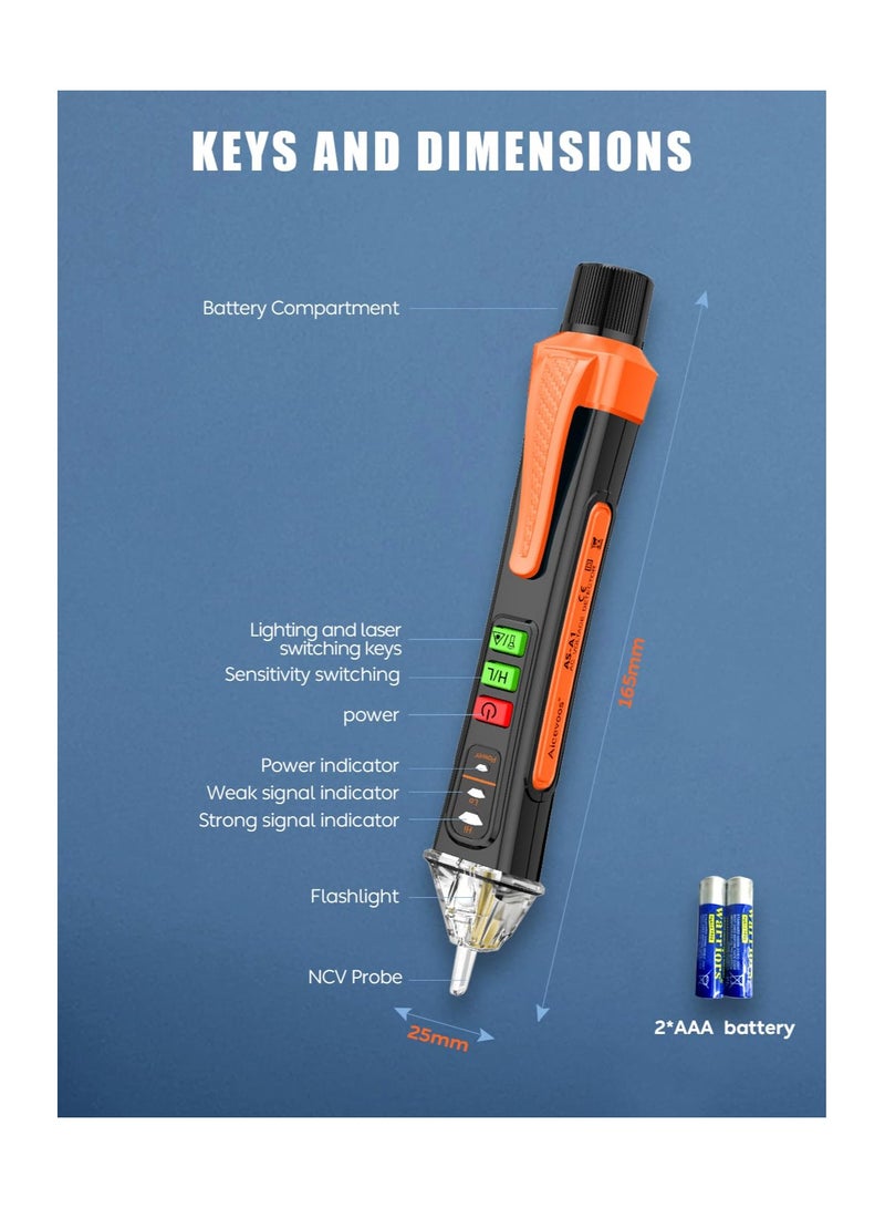 مقياس الفولتية غير المتصل مع جرس إنذار، مقياس أسلاك كهربائية مع نطاق AC 12V-1000V/48V-1000V مقياس كهربائي محمول للعثور على نقاط انقطاع الأسلاك مع ضوء فلاش، العثور على نقطة انقطاع الأسلاك - Image 3