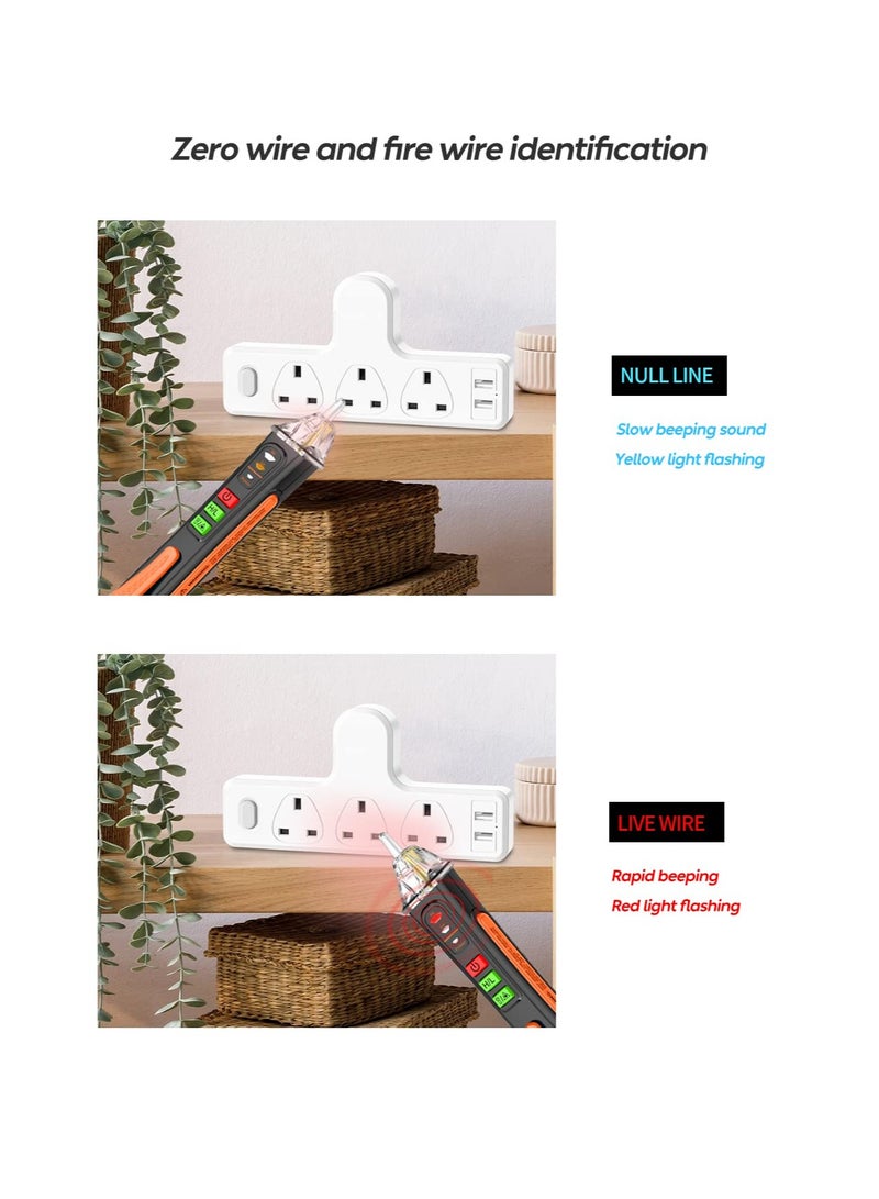 مقياس الفولتية غير المتصل مع جرس إنذار، مقياس أسلاك كهربائية مع نطاق AC 12V-1000V/48V-1000V مقياس كهربائي محمول للعثور على نقاط انقطاع الأسلاك مع ضوء فلاش، العثور على نقطة انقطاع الأسلاك - Image 4