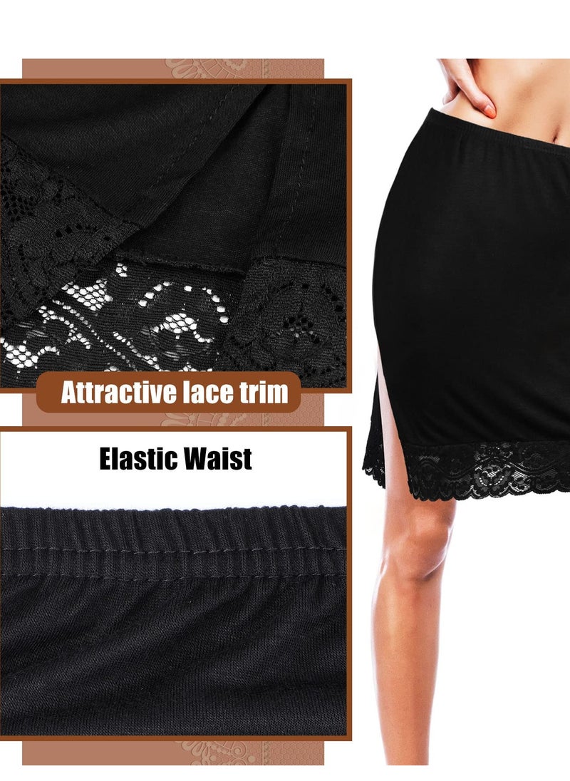 SYOSI - 3 Pcs Half Slip for Under Dress Slips Underskirt for Women Women's Anti-Static Nylon with Short Lace Trim Black White Nude Large M - Image 1