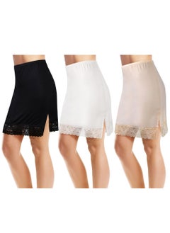 3 Pcs Half Slip for Under Dress Slips Underskirt for Women Women's Anti-Static Nylon with Short Lace Trim Black White Nude Large M