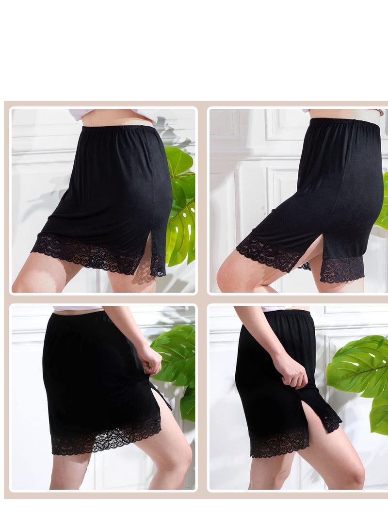 SYOSI - 3 Pcs Half Slip for Under Dress Slips Underskirt for Women Women's Anti-Static Nylon with Short Lace Trim Black White Nude Large M - Image 1