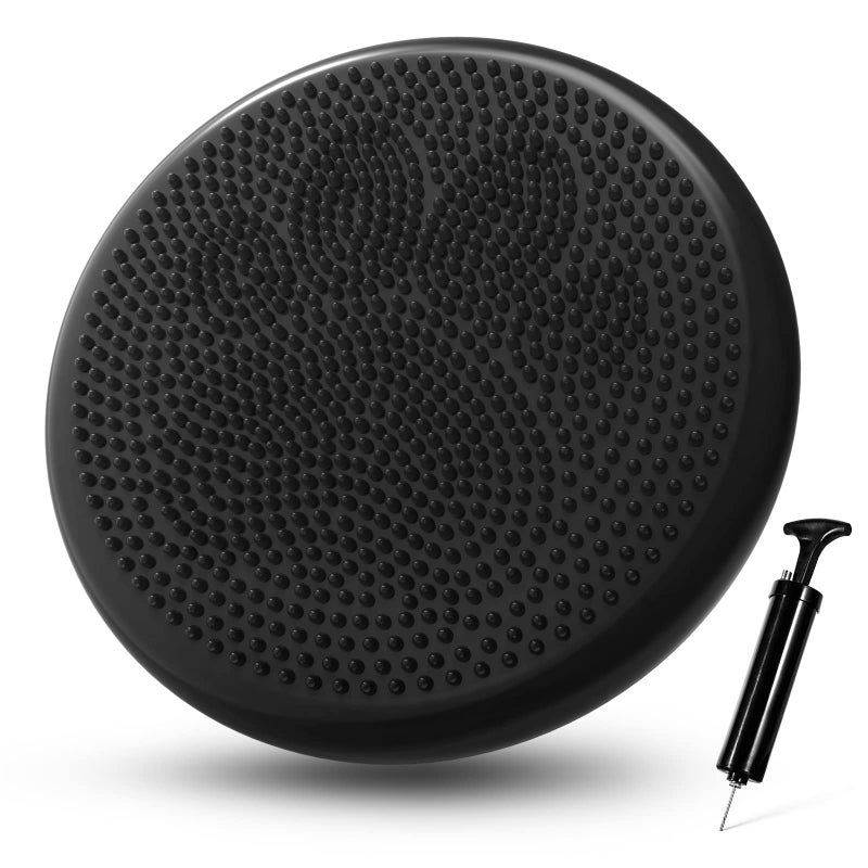 Trideer Inflated Wobble Cushion - Wiggle Seat for Sensory Kids(Multiple Colors), Balance Disc (Extra Thick), Flexible Seating for All Age (34CM Black) - Image 1