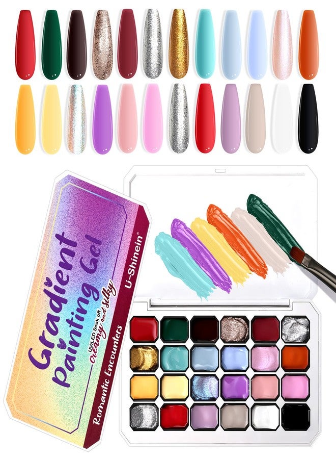 U-Shinein 24 Colors Gradient Nail Gel Palette, Hema＆TPO Free Bright Glitter Gold&Silver Pearlescent Ombre Gel Nail for Pigment Painting Pat Nails Gel, Perfect with Salon Pro DIY Home Nail Art (C) - Image 1