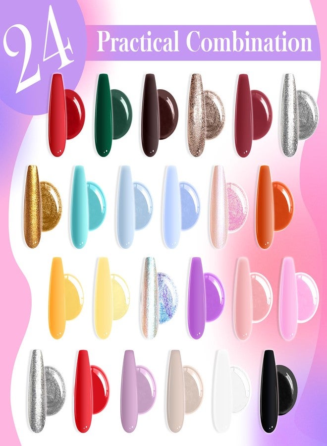 U-Shinein 24 Colors Gradient Nail Gel Palette, Hema＆TPO Free Bright Glitter Gold&Silver Pearlescent Ombre Gel Nail for Pigment Painting Pat Nails Gel, Perfect with Salon Pro DIY Home Nail Art (C) - Image 2