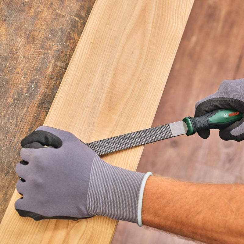 Bosch Rasp Set 3-Piece (Robust Wood Rasp Set incl. Flat/Round/Half-Round Rasps; Hard Carbon Steel; Shaft Length 200mm; Medium Stroke 2; Ergonomic Softgrip) - Image 4