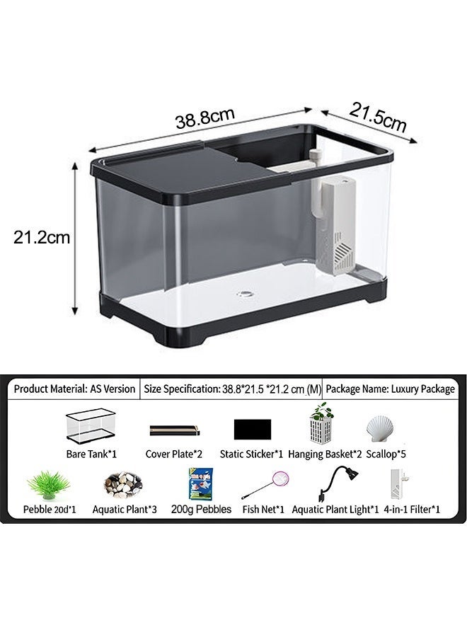 Fish Tank Set with LED Lighting & Oxygen Pump Filter – Complete Aquarium Kit, Aquatic Plant Lamp, Home Store Display Tank with Cleaning Accessories, Complete Aquarium Kit for Home, Store, and Aquarium Decoration(Medium Size) - Image 2