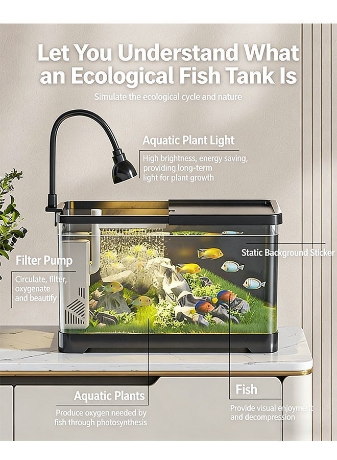 Fish Tank Set with LED Lighting & Oxygen Pump Filter – Complete Aquarium Kit, Aquatic Plant Lamp, Home Store Display Tank with Cleaning Accessories, Complete Aquarium Kit for Home, Store, and Aquarium Decoration(Medium Size) - Image 5