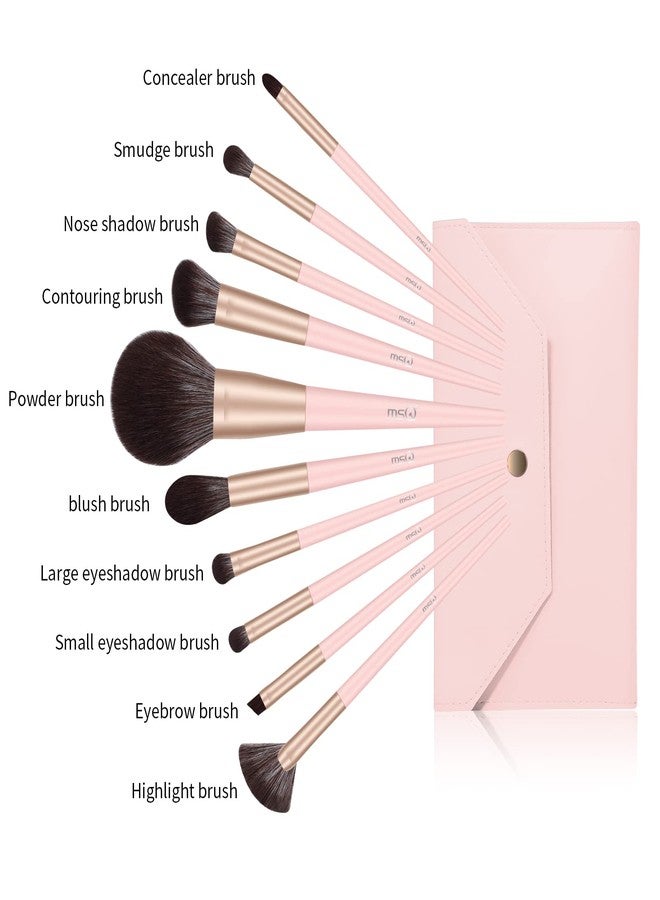 MSQ Make Up Brushes 10Pcs Makeup Brush Set Foundation Brush Blending Brush (Pink) - Image 2