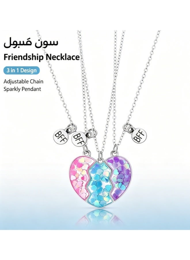Friendship Necklaces for 3 Girls,Heart Pendants, Gifts for Sisters & Friends. - Image 1