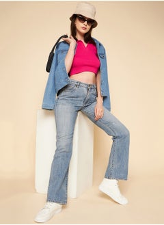 HIGH STAR Shirt Collar Pure Cotton Fitted Crop Top for Women  - Image 2
