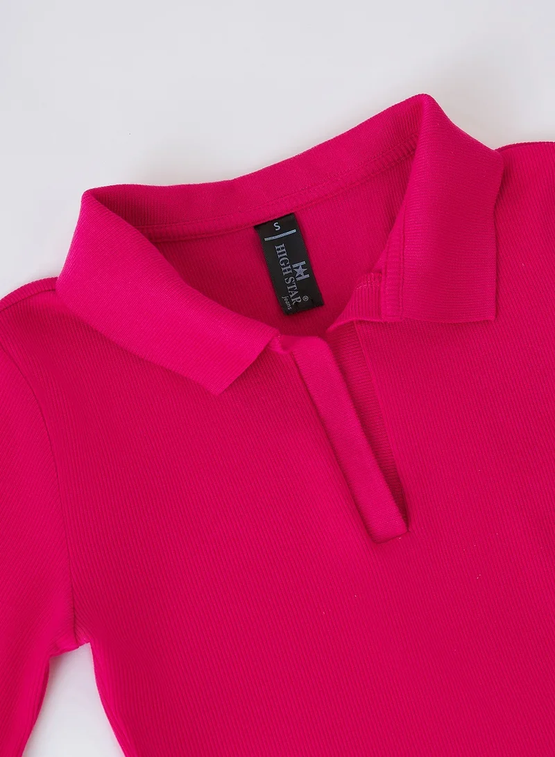 HIGH STAR Shirt Collar Pure Cotton Fitted Crop Top for Women