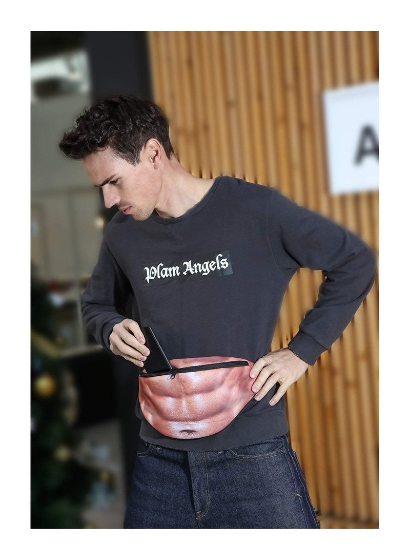Zikra Hilarious 3d Printed Muscle Six-Pack Abs Fanny Pack, Adjustable Waist Bag with Waterproof Pu, Inner Pocket, and High-Quality Zipper for Parties, Gag Gifts, and Fitness Lovers(1 Pack) - Image 3