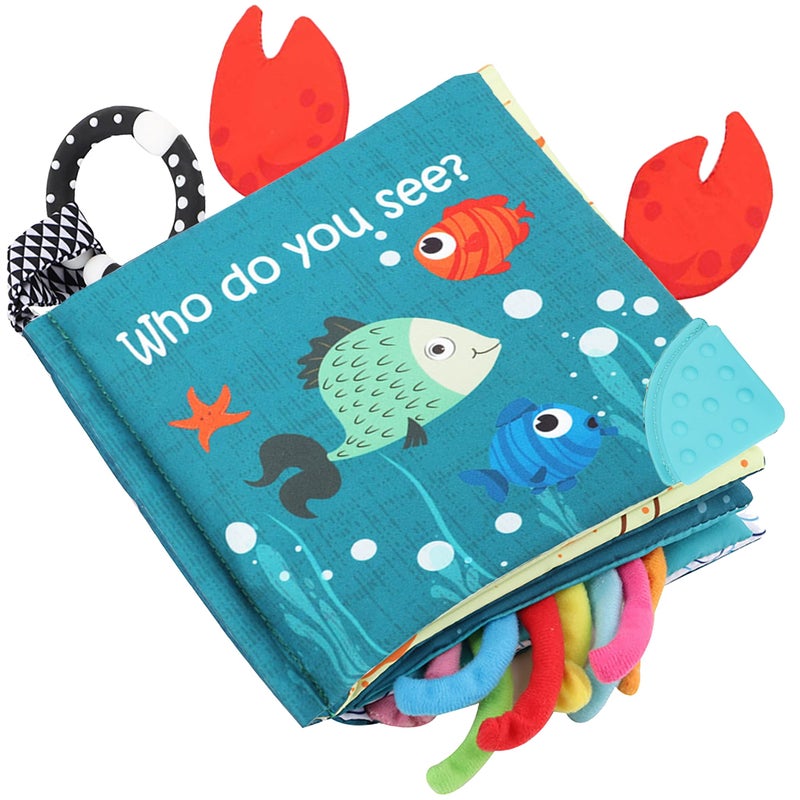 Bebe Mondo Fish Baby Books Toys, Touch Feel Cloth Crinkle Books for Babies,Baby Infant Toys 0-6, 6-12, 12-18 Months,Early Learning Education Toys,Shower Baby Gifts for Boys Girls,Teething,Mirror,Shark Ocean Book - Image 1