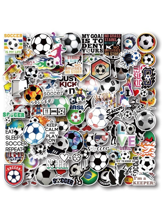 AOWDIAO 100 Pieces Soccer Stickers, Vinyl Soccer Water Bottle Stickers Pack, Soccer Gifts for Soccer Lovers, Soccer Party Favors, Soccer Decorations - Image 1