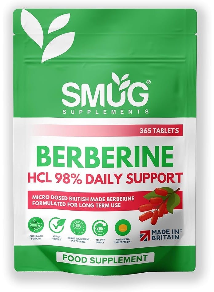 Smug Supplements Berberine HCL British Made 98% Pure ,Supports Healthy Blood Sugar Levels - 365 Tablets - Image 1