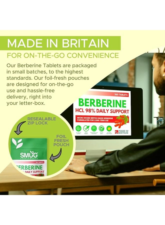 Smug Supplements Berberine HCL British Made 98% Pure ,Supports Healthy Blood Sugar Levels - 365 Tablets - Image 3