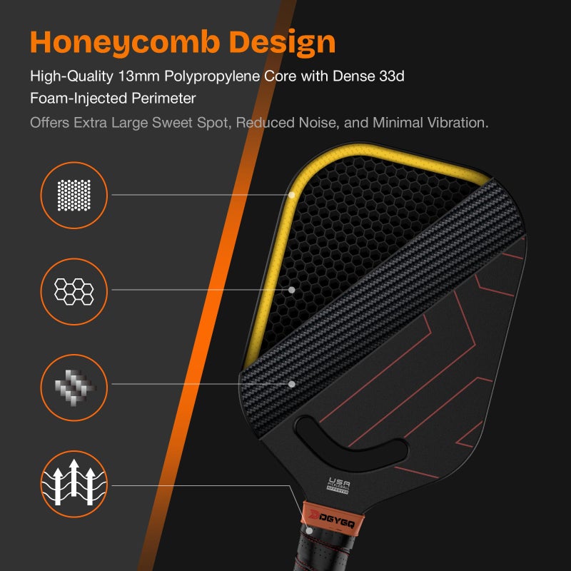 DGYGQ Pickleball Paddles, Carbon Fiber Pickleball Paddle with a 13mm Polypropylene Honeycomb Core, Increased Power for Ultimate Spin & Consistency (Red) - Image 3