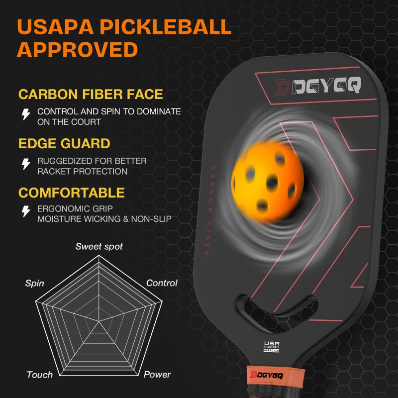 DGYGQ Pickleball Paddles, Carbon Fiber Pickleball Paddle with a 13mm Polypropylene Honeycomb Core, Increased Power for Ultimate Spin & Consistency (Red) - Image 4