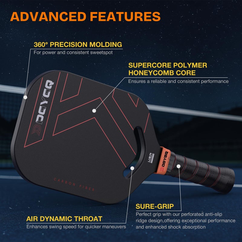 DGYGQ Pickleball Paddles, Carbon Fiber Pickleball Paddle with a 13mm Polypropylene Honeycomb Core, Increased Power for Ultimate Spin & Consistency (Red) - Image 5