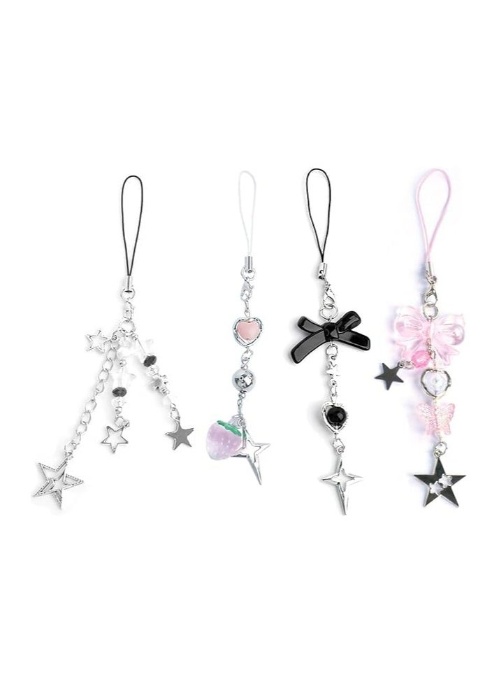 CMGTYYD 4Pcs Cute Phone Charms, Aesthetic Y2K Cell Phone Charms Strap, Pink Strawberry Butterfly Star Phone Charm, Y2K Accessories for Phone, Bag, Keychain, Airpods, Camera, Pendants Decor  - Image 1