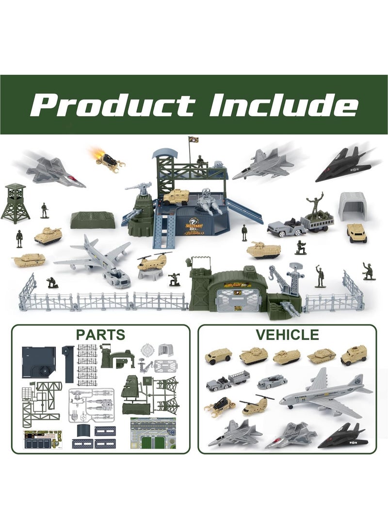 Soofam Airplane Toy Sets with Vehicles, Trucks, Helicopter, Fighter Jet, Play Mat with Accessories, Birthday Gift - Image 2