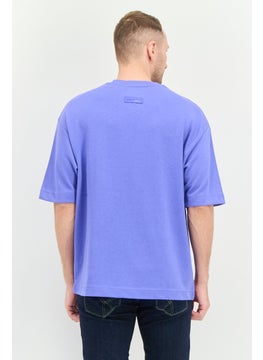 Blank Essentials Men Crew Neck Short Sleeve Brand Logo T Shirt, Blue  - Image 3