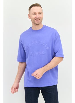 Blank Essentials Men Crew Neck Short Sleeve Brand Logo T Shirt, Blue  - Image 1