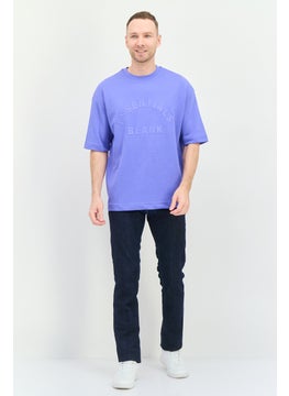 Blank Essentials Men Crew Neck Short Sleeve Brand Logo T Shirt, Blue  - Image 4