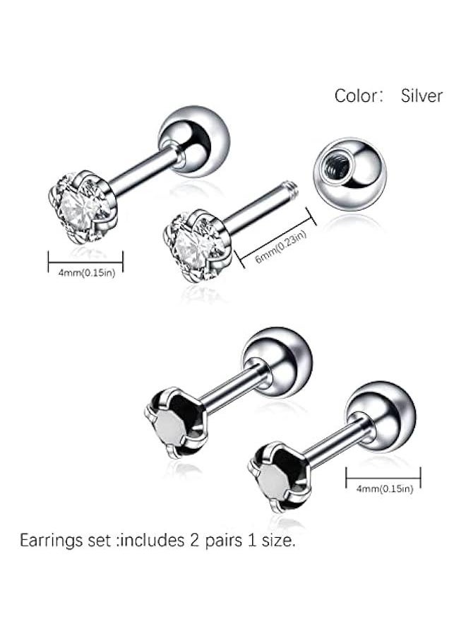 Generic 925 Sterling Silver stud earrings, Cubic Zirconia Round back Earrings Studs For Women 6 MM  - Image 2