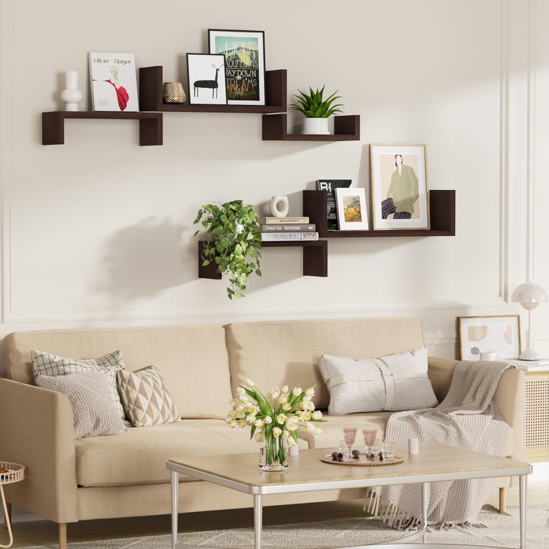 SRIWATANA Floating Shelves for Wall, Wall Shelves for Bathroom, Bedroom, Living Room, Kitchen, Office, Wood Shelves for Home Decor Set of 5 (Dark Walnut) - Image 4