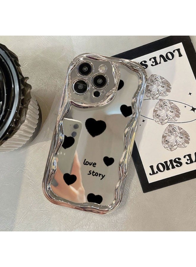 NIBEMINENT Black Heart Shape Protective TPU Case Cover For iPhone 16 Pro, Silver - Image 2