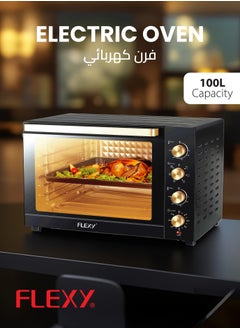 Flexy FLEXY 100L Electric Oven, 2800W, Convection, Rotisserie, 70-250°C, 120-Min Timer, Inner Lamp, 4-Stage Heating, Stainless Steel, Black Design, 2 Baking Trays, Wire Rack.  - Image 2