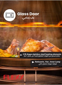 Flexy FLEXY 100L Electric Oven, 2800W, Convection, Rotisserie, 70-250°C, 120-Min Timer, Inner Lamp, 4-Stage Heating, Stainless Steel, Black Design, 2 Baking Trays, Wire Rack.  - Image 3