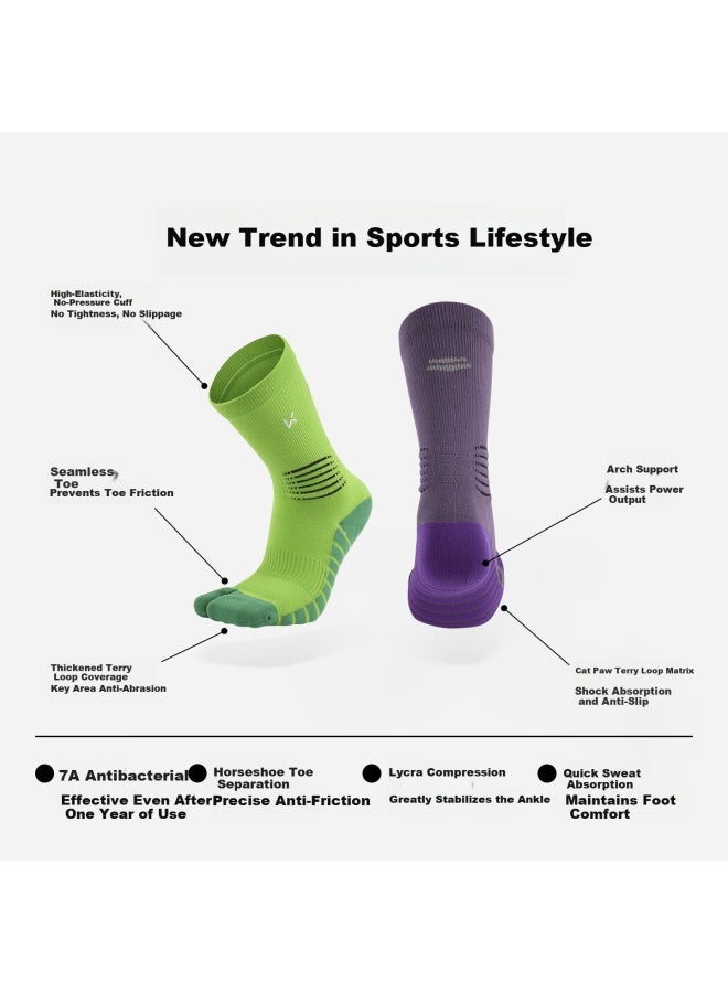 Keep7a Antibacterial Sports Socks Gazelle Series Hoof-style Split Toe Running Performance Mid-calf Socks Green-orange Men's Size - Image 2