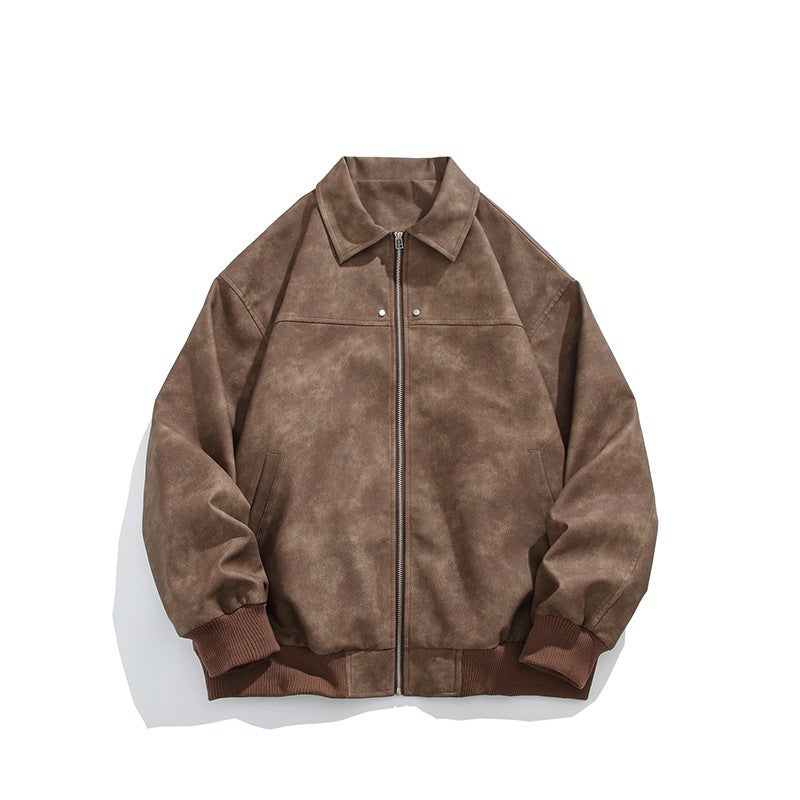 Cleanfit Grey Short Leather Jacket Men'S Coat High-End American Style Retro Lapel Motorcycle Leather Jacket - Image 1