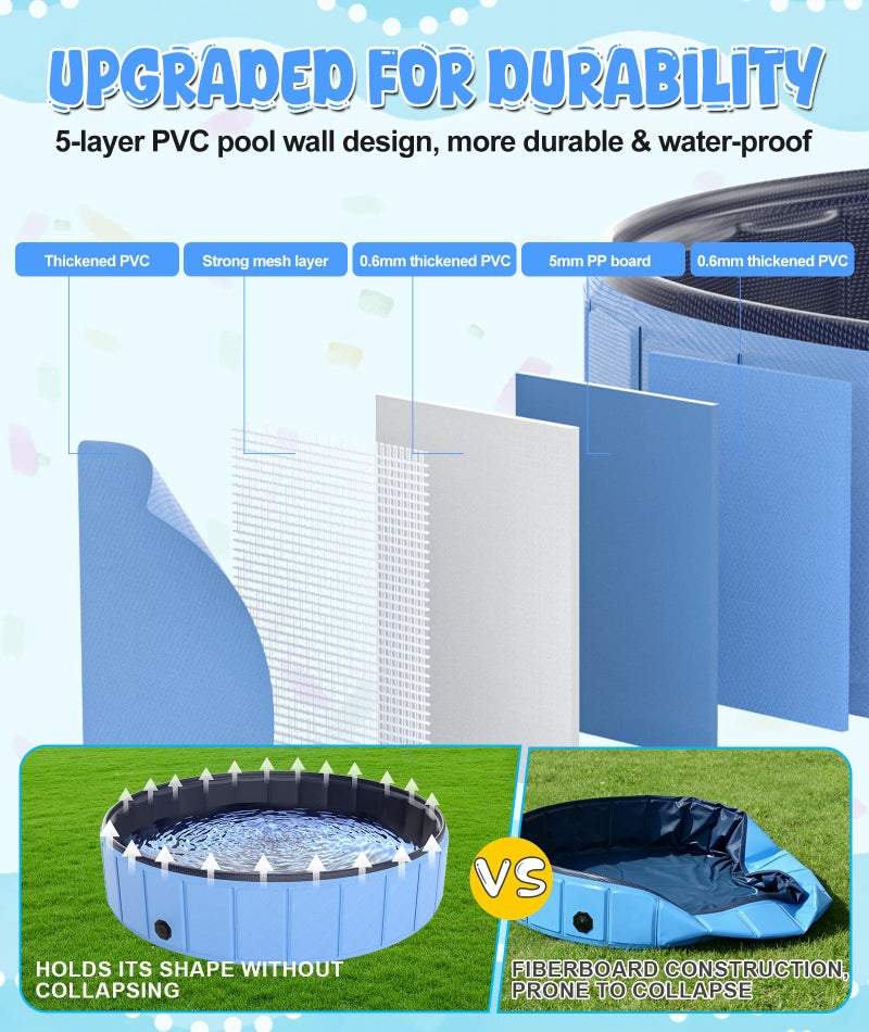 EPN Large Foldable Dog Pool 75â€x16â€, EPN Heavy Duty Hard PVC Collapsible Dog Pool for Large Dogs and Kids, Leakproof Non-Slip Pet Wading & Bathing Tub with Drain, for Indoor & Outdoor Use - Image 2