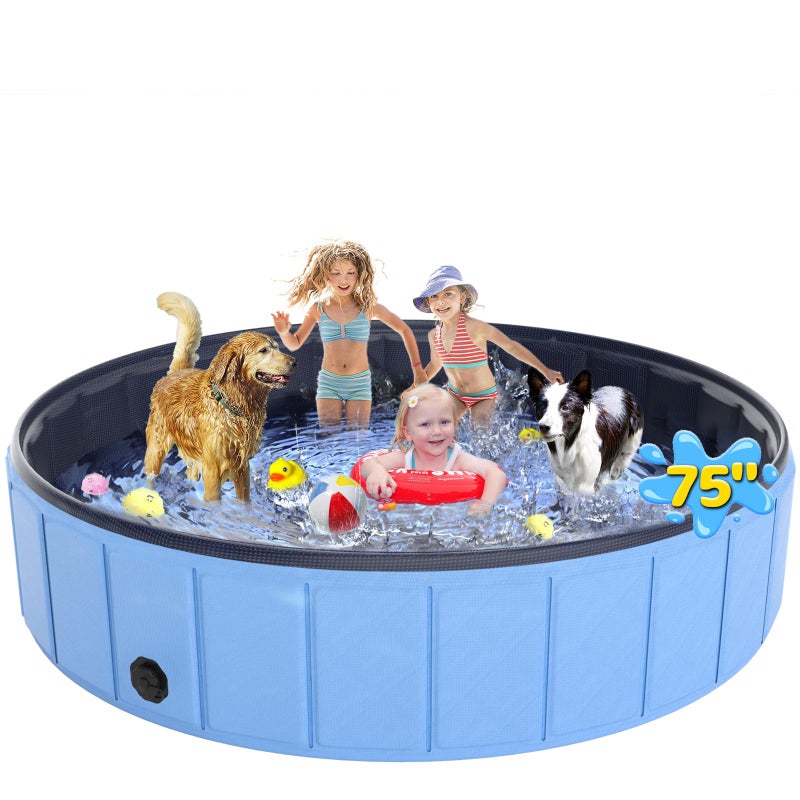 EPN Large Foldable Dog Pool 75â€x16â€, EPN Heavy Duty Hard PVC Collapsible Dog Pool for Large Dogs and Kids, Leakproof Non-Slip Pet Wading & Bathing Tub with Drain, for Indoor & Outdoor Use - Image 1