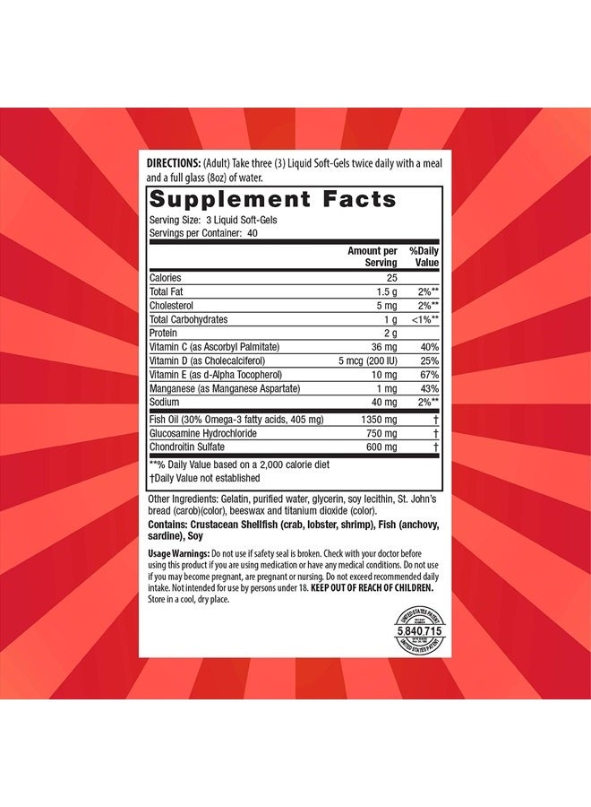 Nature's Secret Inholtra Premium Lubri-Joint Fast-Acting Joint & Connective Tissue Health Supplement with Vitamin C, D & E, Omega Fatty Acids, Glucosamine & Chondroitin - 120 Liquid Softgels  - Image 2