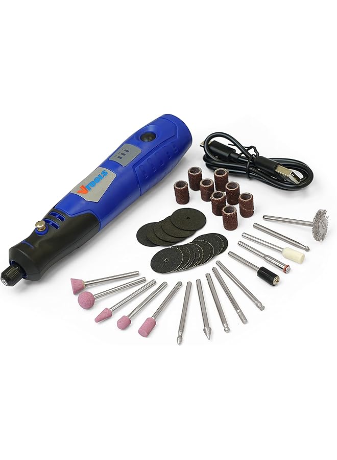 VTOOLS 3.6V Cordless Mini Grinder With 43 Pc Accessory Set Rotary Tool For Polishing Cleaning And Engraving Blue Vt1212 - Image 1