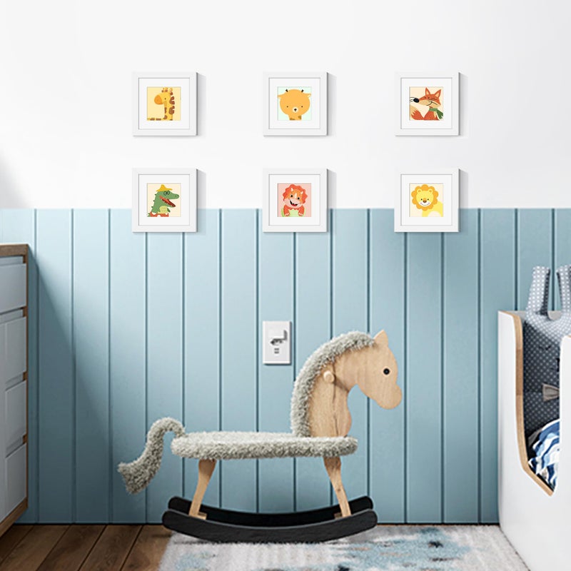 upsimples 6x6 Picture Frame Set of 3  Made of High Definition Glass for 4x4 with Mat or 6x6 Without Mat  Wall and Tabletop Display Photo Frames  White - Image 5