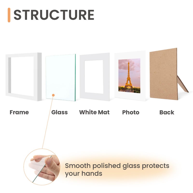 upsimples 6x6 Picture Frame Set of 3  Made of High Definition Glass for 4x4 with Mat or 6x6 Without Mat  Wall and Tabletop Display Photo Frames  White - Image 3
