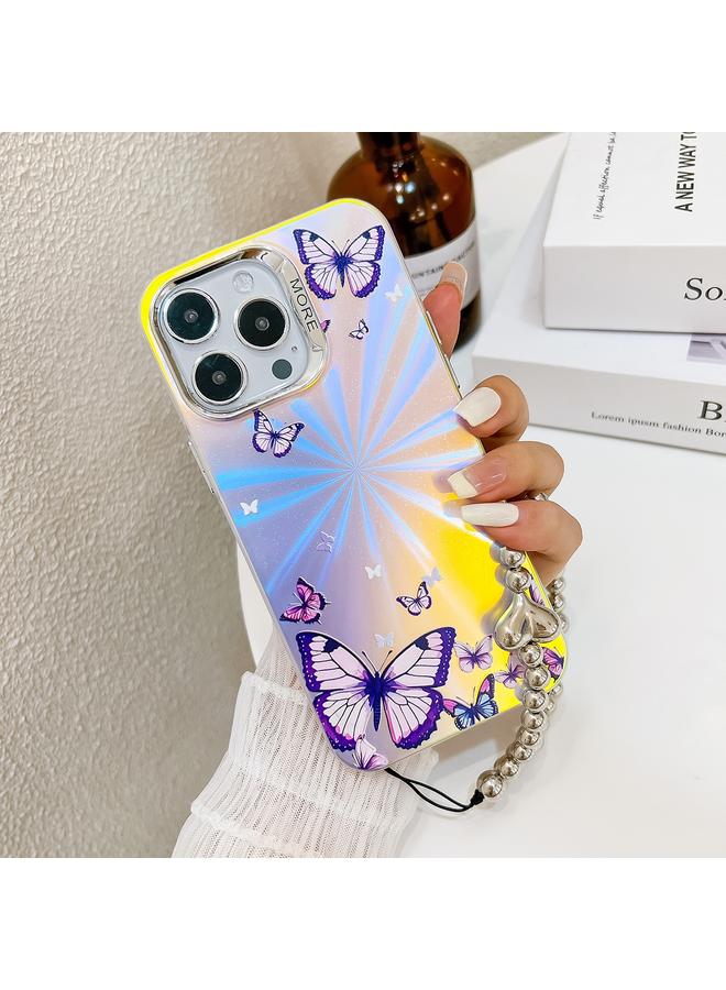 زبون جراب لهاتف iPhone 13 Pro، جراب هاتف مطلي بالليزر على شكل فراشة مع حزام معصم - Image 4