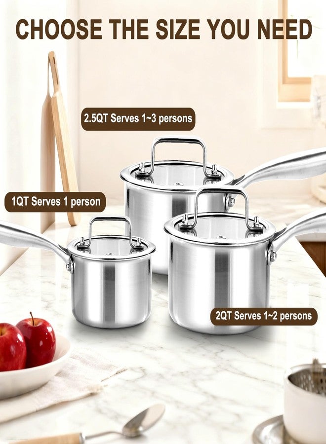 DELARLO Stainless Steel Small Brushed Saucepan With Lid, Induction Cooking Sauce Pot Pans, 18/8 Tri-Ply Heavy Bottom Saucier Cookware, Dishwasher Safe & Oven Safe(2 Quart) - Image 4