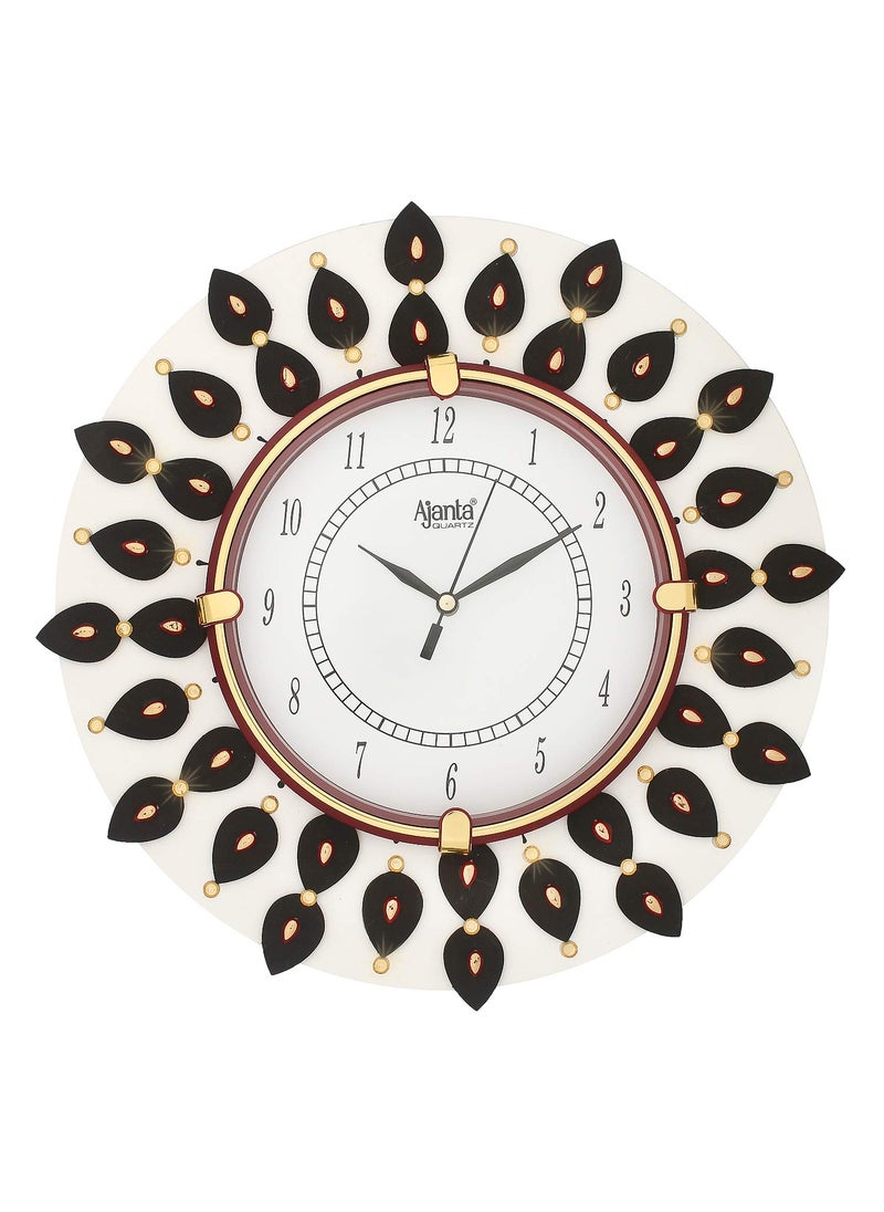 CIRCADIAN - CIRCADIAN Ajanta Wooden Round Analog Wall Clock Design for Home Hall Living Room Decor Office Kids Bedroom Stylish Ethnic Antique Decorative Red Colour 31 x 31 cm Pack of 1 - Image 1