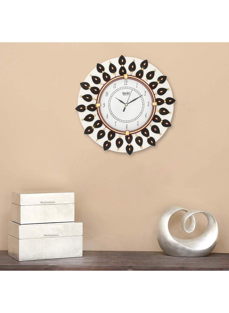 CIRCADIAN - CIRCADIAN Ajanta Wooden Round Analog Wall Clock Design for Home Hall Living Room Decor Office Kids Bedroom Stylish Ethnic Antique Decorative Red Colour 31 x 31 cm Pack of 1 - Image 1
