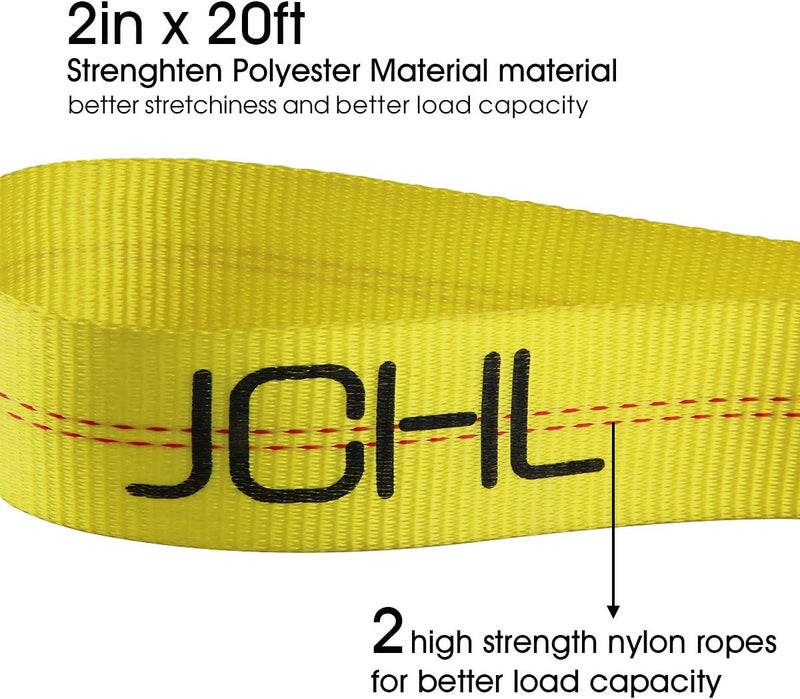 JCHL Nylon Tow Strap with Hooks 2”x20’ Car Vehicle Heavy Duty Recovery Rope 20,000 lbs Capacity Tow Rope for Car Truck Jeep ATV SUV - Image 4