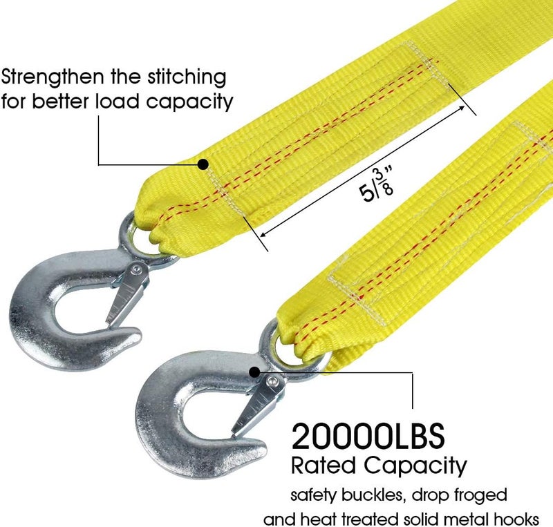 JCHL Nylon Tow Strap with Hooks 2”x20’ Car Vehicle Heavy Duty Recovery Rope 20,000 lbs Capacity Tow Rope for Car Truck Jeep ATV SUV - Image 3