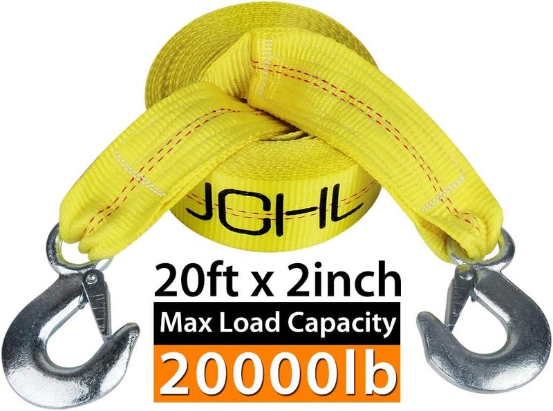 JCHL Nylon Tow Strap with Hooks 2”x20’ Car Vehicle Heavy Duty Recovery Rope 20,000 lbs Capacity Tow Rope for Car Truck Jeep ATV SUV - Image 2