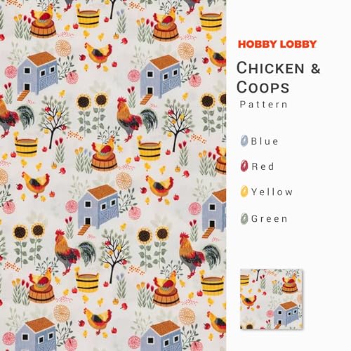 Hobby Lobby Chicken & Coops Cotton Calico Fabric-1 Yard 44 Inches - Printed Sewing Lightweight Precut Fabric for Clothes, Homeware & Accessories - Image 2