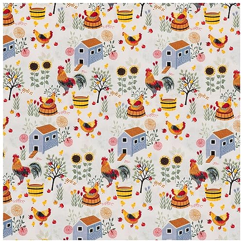 Hobby Lobby Chicken & Coops Cotton Calico Fabric-1 Yard 44 Inches - Printed Sewing Lightweight Precut Fabric for Clothes, Homeware & Accessories - Image 1